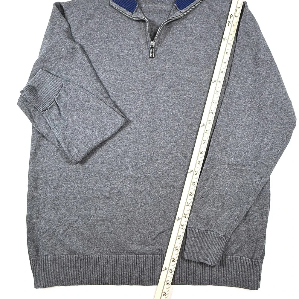 Tailorbyrd Mens XLT Gray 100% Cotton Quarter Zip Pullover Sweater Navy Trim